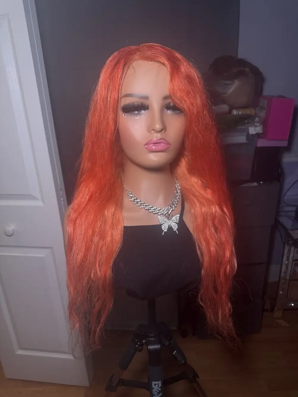 Long Red Orange 13x6 Lace Front Wig Human Hair Blend